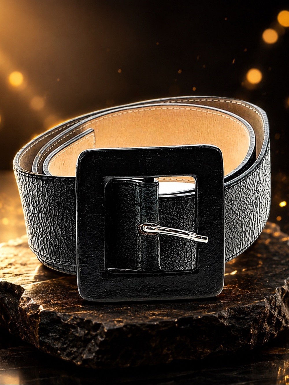 Leatherock Women’s Wide Black Genuine Leather Belt Black Buckle Size L34 M